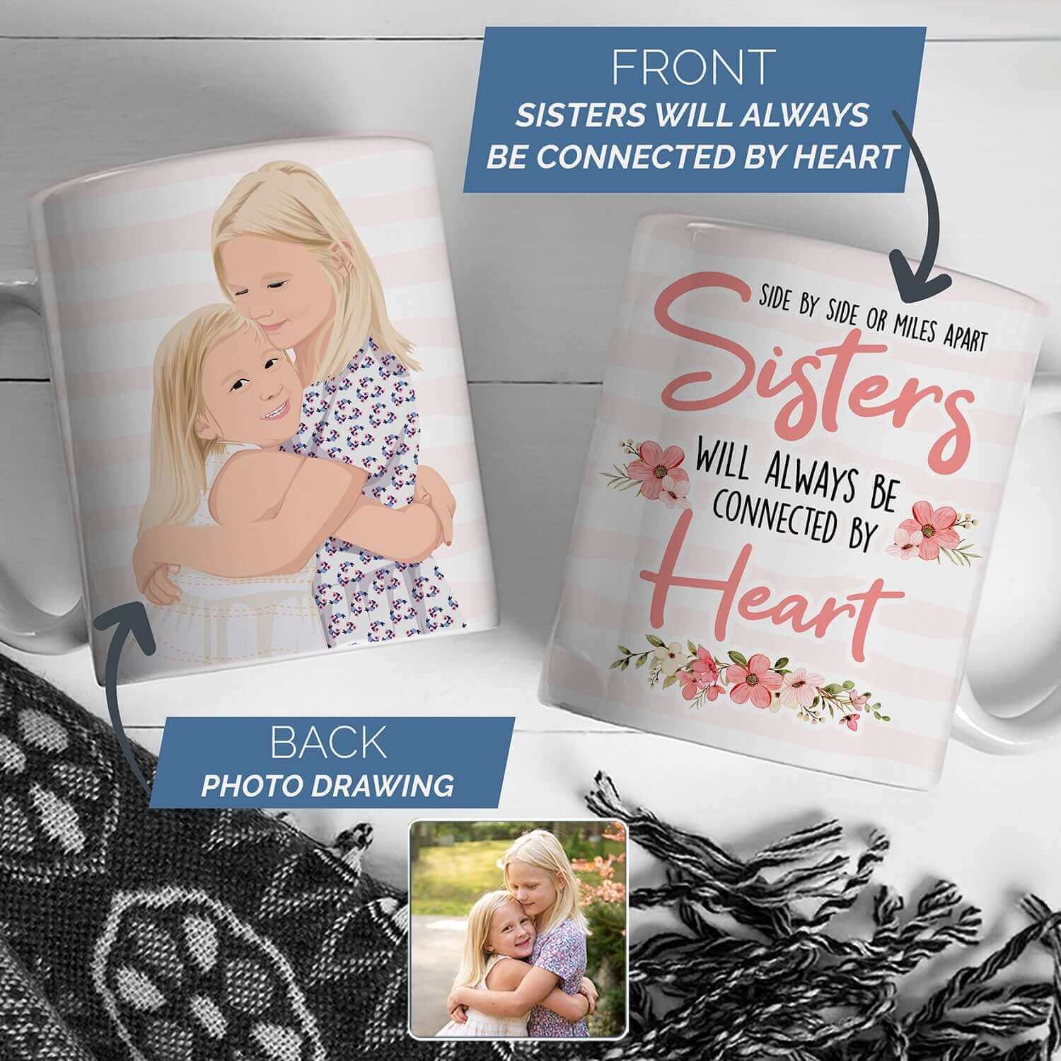 Personalized Sisters by Heart Mug - Luxtopaz