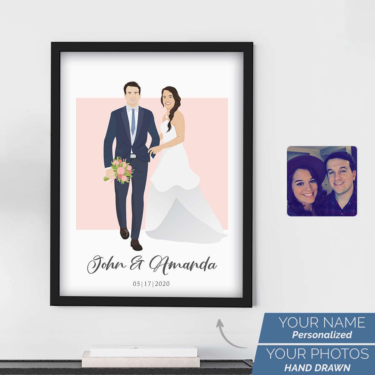 Personalized Wedding Couple Illustration Portrait - Luxtopaz