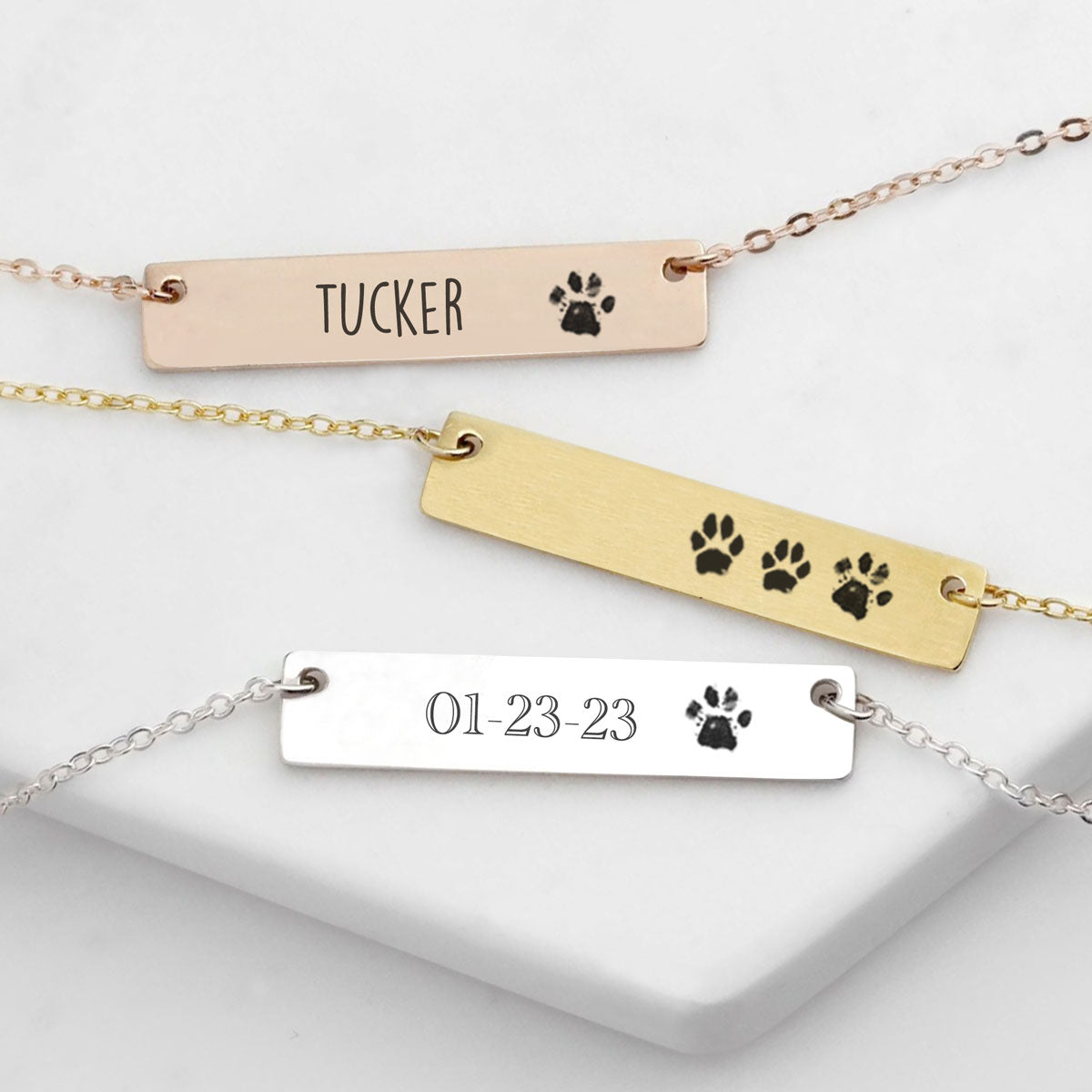 Custom Paw Print Bar Necklace - Luxtopaz