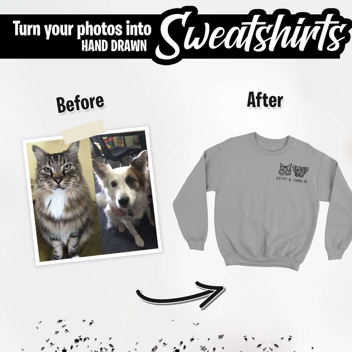 Custom Multiple Pet Sketch Sweatshirt - Luxtopaz