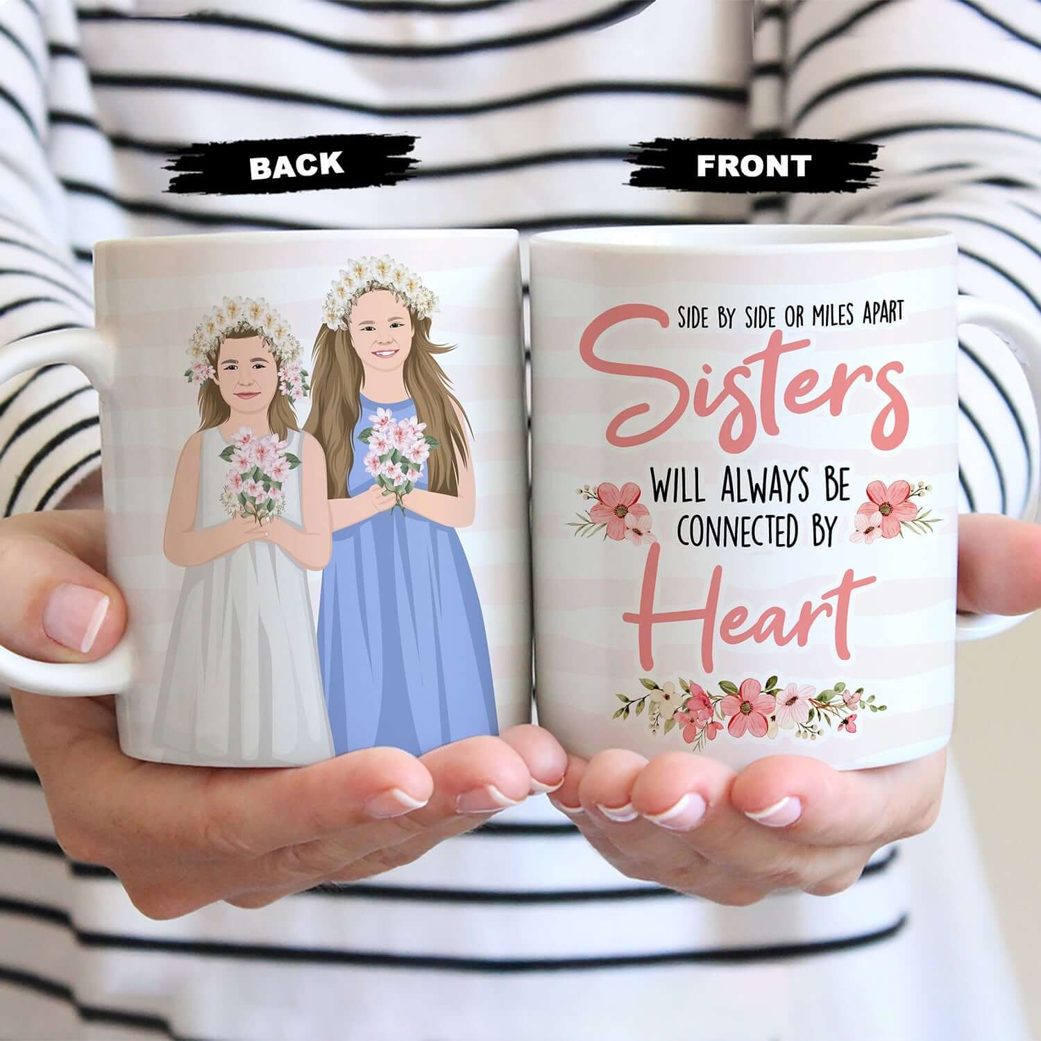 Personalized Sisters by Heart Mug - Luxtopaz