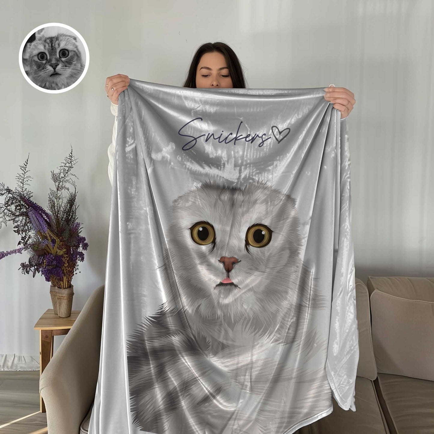 Elegant Personalized Cat Heart Blanket - Luxtopaz