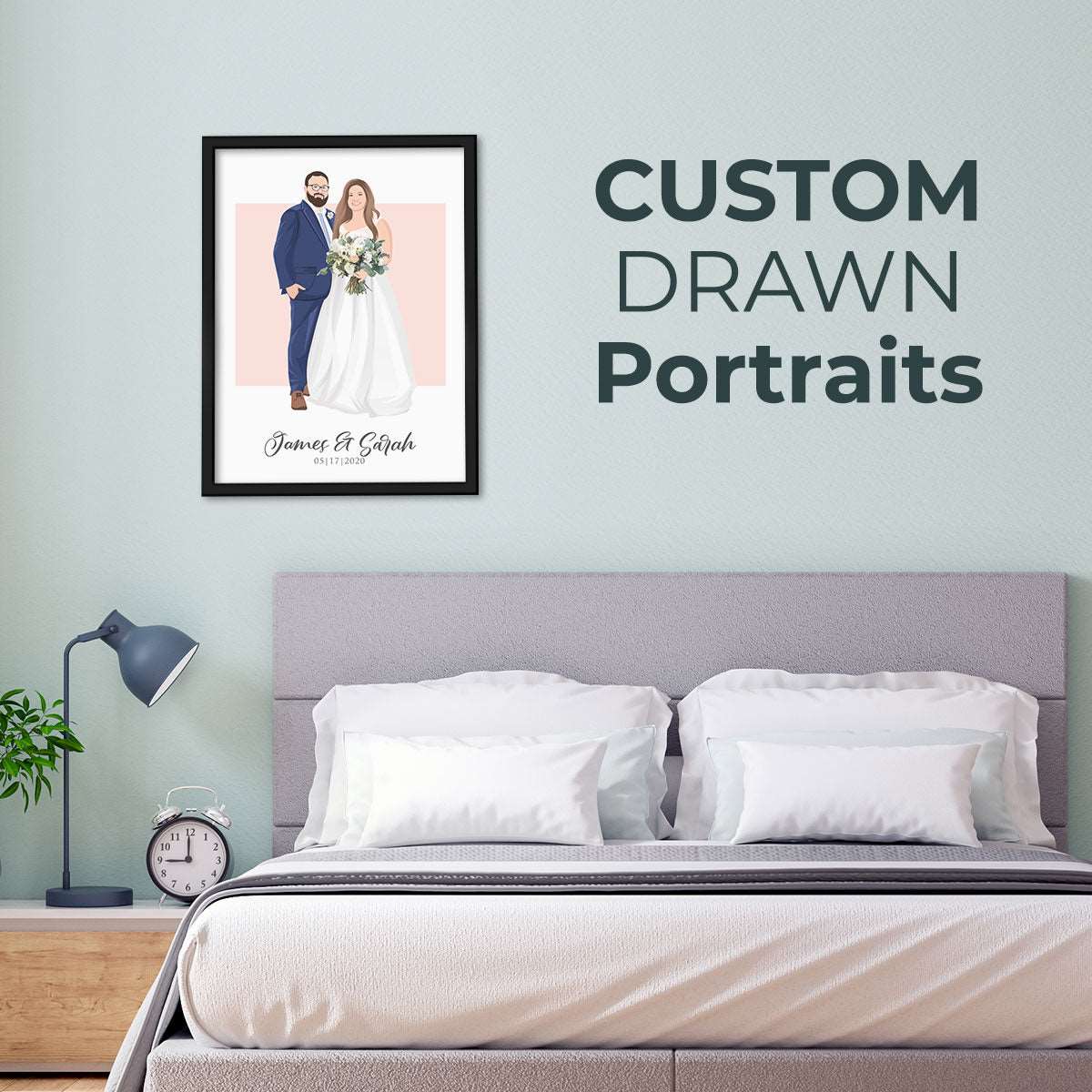 Personalized Wedding Couple Illustration Portrait - Luxtopaz